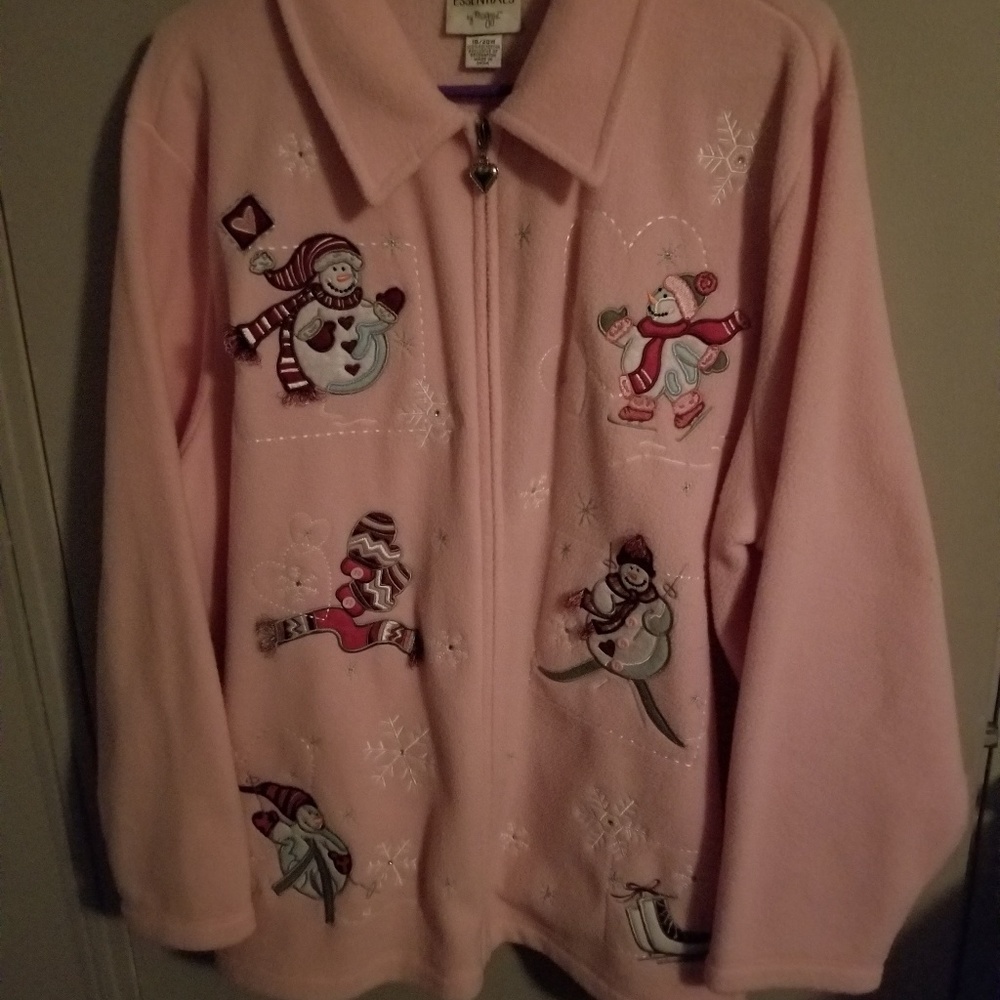 New pink fleece with embroidered snowmen